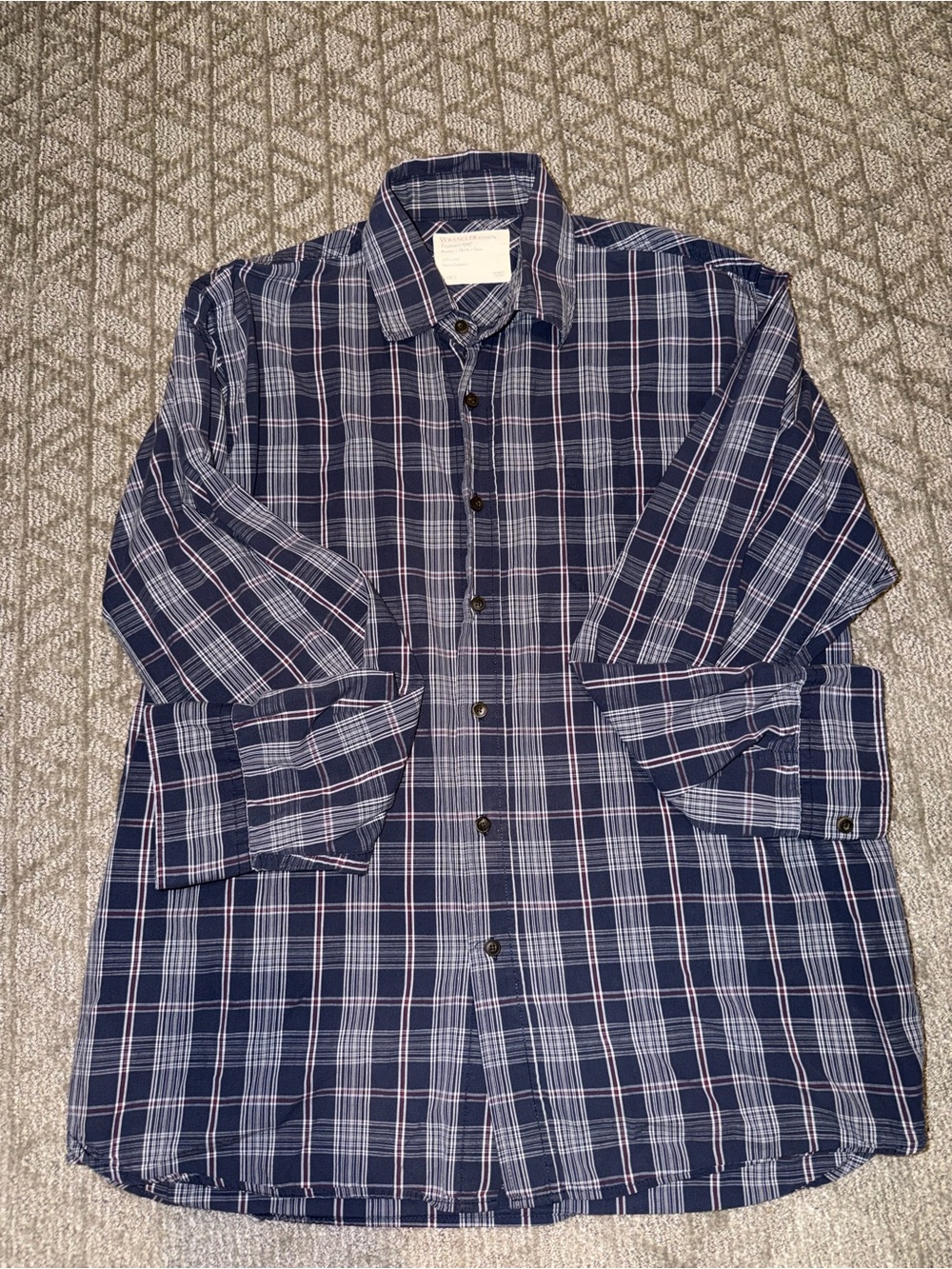 Wrangler Men's Navy and White Plaid Button-Down Shirt